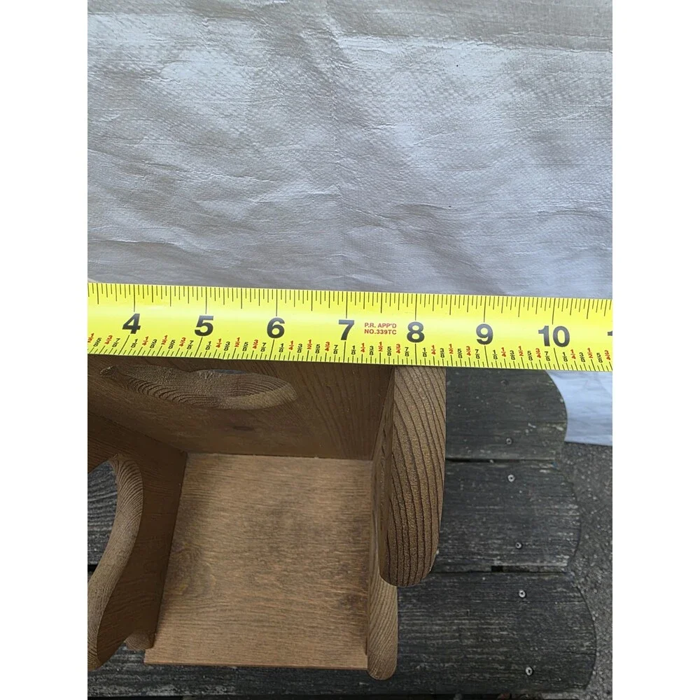 Vintage Rustic Wooden Doll Chair Display Bench Shelf Child Heart Cut Out